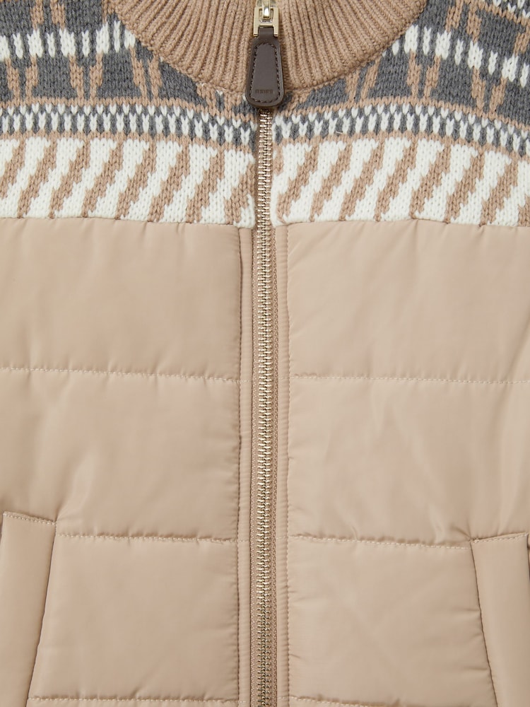 Reiss Oatmeal Melange Kingsway 13-14 yrs Hybrid Knit and Quilt Funnel Neck Jacket - Image 4 of 4