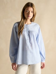 Joules Amelie Blue/White Embroidered Cotton Blouse - Image 1 of 6