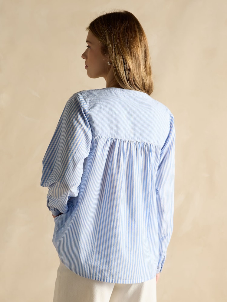 Joules Amelie Blue/White Embroidered Cotton Blouse - Image 2 of 6