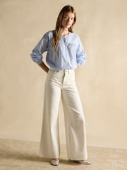 Joules Amelie Blue/White Embroidered Cotton Blouse - Image 3 of 6