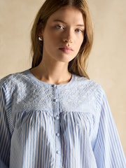 Joules Amelie Blue/White Embroidered Cotton Blouse - Image 4 of 6
