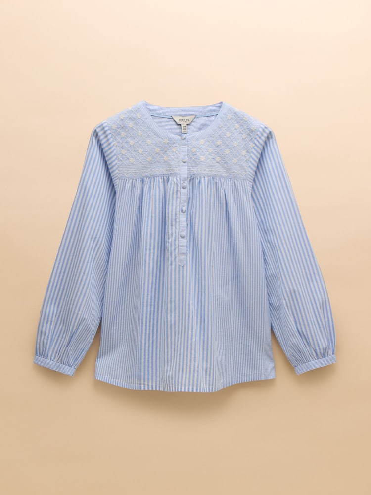 Joules Amelie Blue/White Embroidered Cotton Blouse - Image 6 of 6