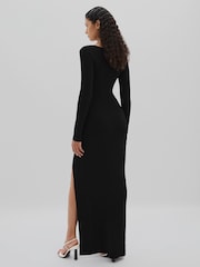 Good American Black Good American Ribbed Midi Dress - Image 4 of 5