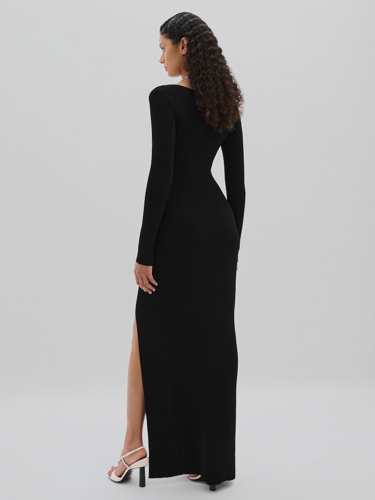 Good American Black Good American Ribbed Midi Dress - Image 4 of 5