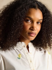 Joules Elle Cream Lemon Embroidered Frill Neck Cotton Blouse - Image 5 of 6