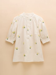 Joules Elle Cream Lemon Embroidered Frill Neck Cotton Blouse - Image 6 of 6