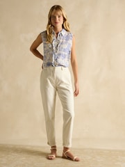 Blue/White Toile de Jouy - Joules Selene 100% Linen Sleeveless Shirt - Imagen 5 de 8