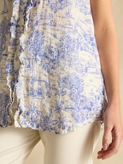 Blue/White Toile de Jouy - Joules Selene 100% Linen Sleeveless Shirt - Imagen 7 de 8