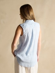 Joules Selene Blue 100% Linen Sleeveless Shirt - Image 2 of 6