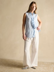 Joules Selene Blue 100% Linen Sleeveless Shirt - Image 3 of 6