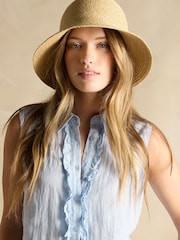 Joules Selene Blue 100% Linen Sleeveless Shirt - Image 4 of 6