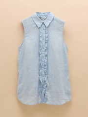 Joules Selene Blue 100% Linen Sleeveless Shirt - Image 6 of 6