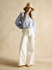 Joules Soraya Blue & Yellow Embroidered Chambray Blouse - Image 3 of 7