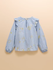 Joules Soraya Blue & Yellow Embroidered Chambray Blouse - Image 7 of 7
