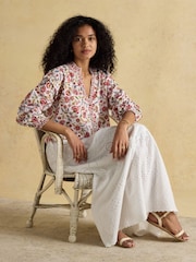 Joules Eloise Provence Floral Button Down Cotton Blouse - Image 6 of 10