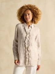 Joules Selene Light Brown Stripe 100% Linen Shirt - Image 1 of 7