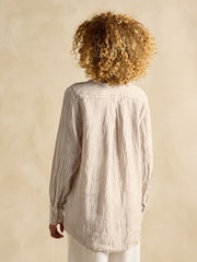 Joules Selene Light Brown Stripe 100% Linen Shirt - Image 2 of 7