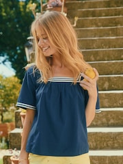 Joules Elizie Navy Cotton Blouse - Image 3 of 9