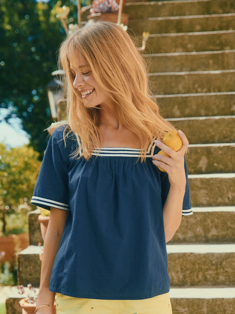 Joules Elizie Navy Cotton Blouse - Image 3 of 9