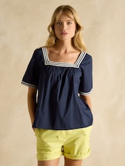 Joules Elizie Navy Cotton Blouse - Image 4 of 9