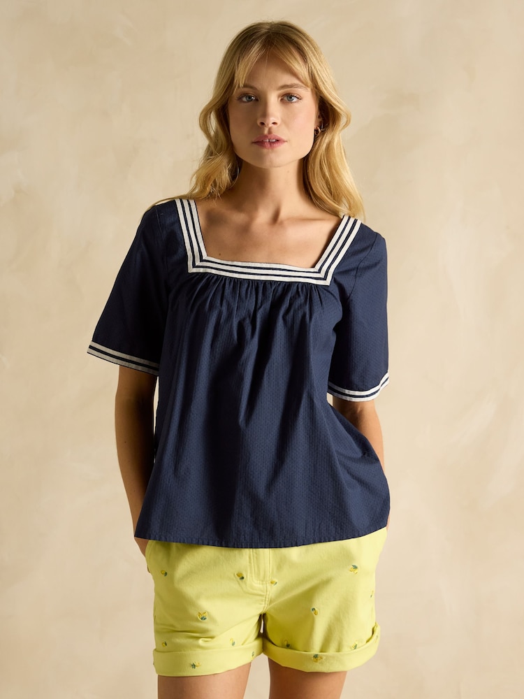 Joules Elizie Navy Cotton Blouse - Image 4 of 9