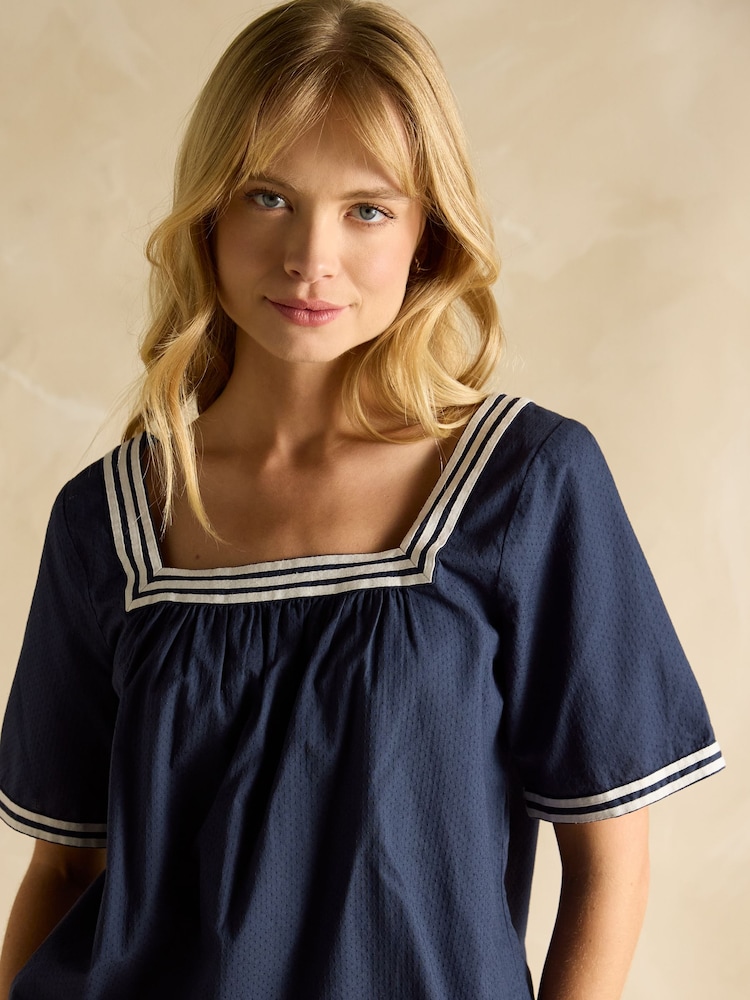 Joules Elizie Navy Cotton Blouse - Image 6 of 9