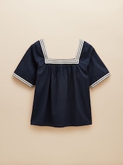 Joules Elizie Navy Cotton Blouse - Image 9 of 9