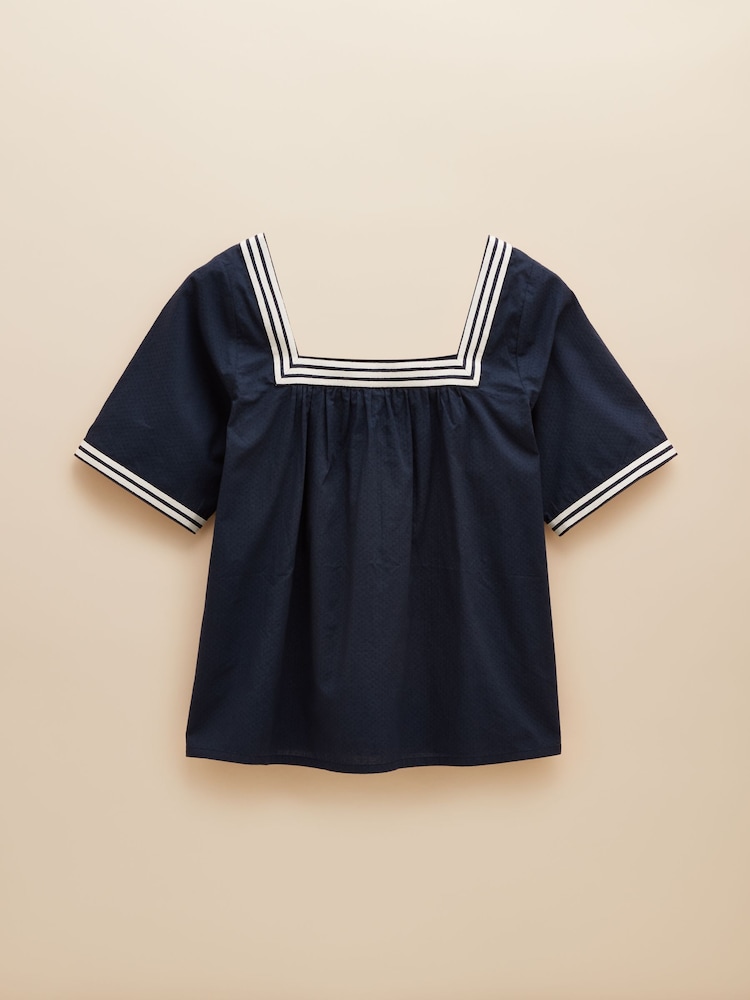 Joules Elizie Navy Cotton Blouse - Image 9 of 9