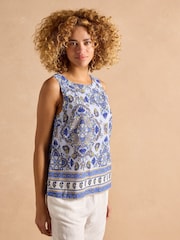 Joules Cove Linen Blend Blue Sleeveless Top with Linen - Image 1 of 8