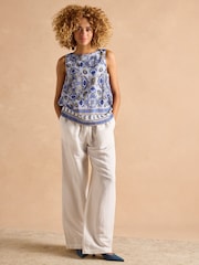 Joules Cove Linen Blend Blue Sleeveless Top with Linen - Image 3 of 8