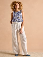 Joules Cove Linen Blend Blue Sleeveless Top with Linen - Image 5 of 8