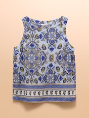 Joules Cove Linen Blend Blue Sleeveless Top with Linen - Image 7 of 8