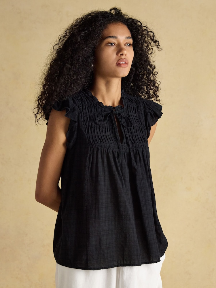 Negro - Joules Nolan Sleeveless Smocked Blouse - Imagen 1 de 7