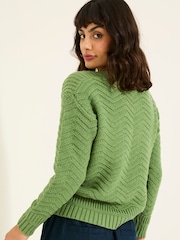 FatFace Mid Green Jessie Textured Knitted Jumper - Image 2 of 6