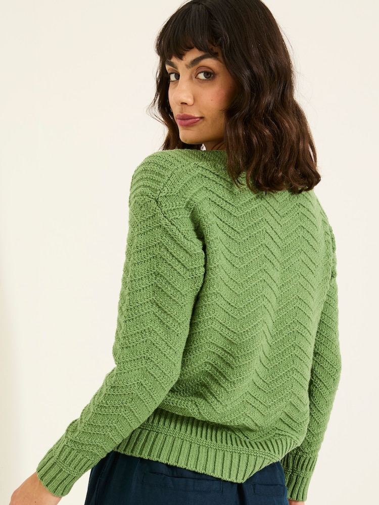 FatFace Mid Green Jessie Textured Knitted Jumper - Image 2 of 6