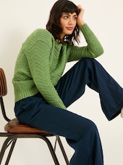 FatFace Mid Green Jessie Textured Knitted Jumper - Image 3 of 6