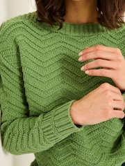 FatFace Mid Green Jessie Textured Knitted Jumper - Image 4 of 6