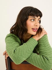 FatFace Mid Green Jessie Textured Knitted Jumper - Image 5 of 6