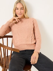 FatFace Harlee Blush Pink Ruffle Knitted Jumper - Image 1 of 6