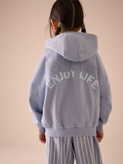 Blue Printed 100% Cotton Zip Through Hoodie (3-16yrs) - Image 2 of 5