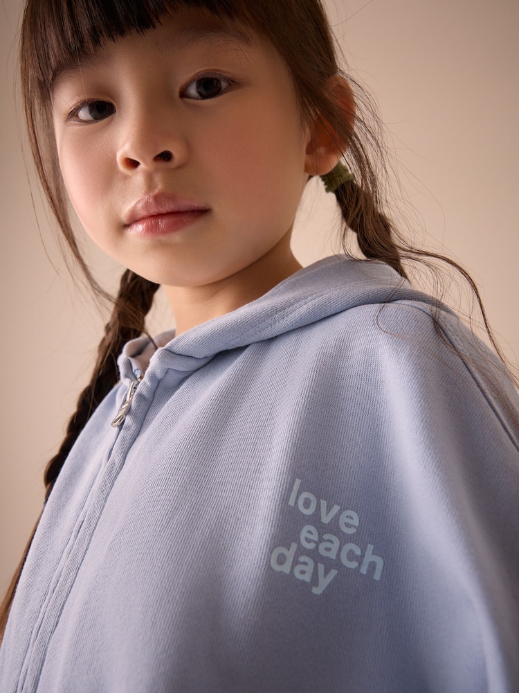 Blue Printed 100% Cotton Zip Through Hoodie (3-16yrs) - Image 4 of 5