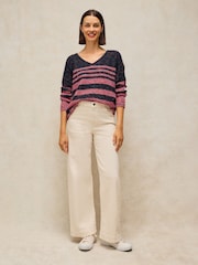 White Stuff Blue Texture Stripe V-Neck Jumper - Image 3 of 6