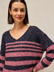 White Stuff Blue Texture Stripe V-Neck Jumper - Image 4 of 6