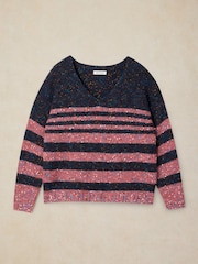 White Stuff Blue Texture Stripe V-Neck Jumper - Image 5 of 6