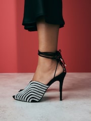 Black Forever Comfort® Jewel Point Peep Toe Wrap High Heel Sandals - Image 4 of 6