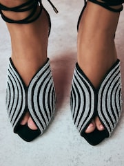 Black Forever Comfort® Jewel Point Peep Toe Wrap High Heel Sandals - Image 6 of 6