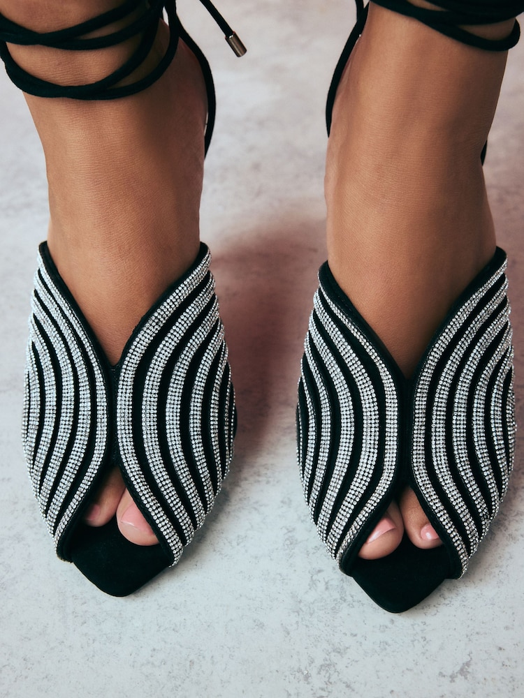 Black Forever Comfort® Jewel Point Peep Toe Wrap High Heel Sandals - Image 6 of 6