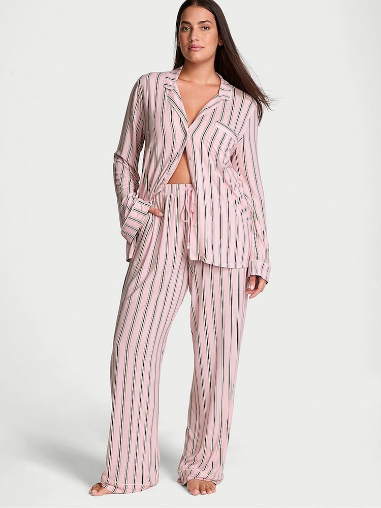 Victoria's Secret Pretty Blossom Stripe Pink Modal Long Pyjama Set - Image 1 of 4