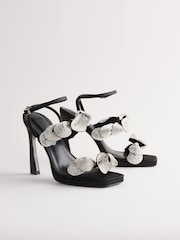 Black Forever Comfort® Jewel Petal Trim High Heel Sandals - Image 1 of 5