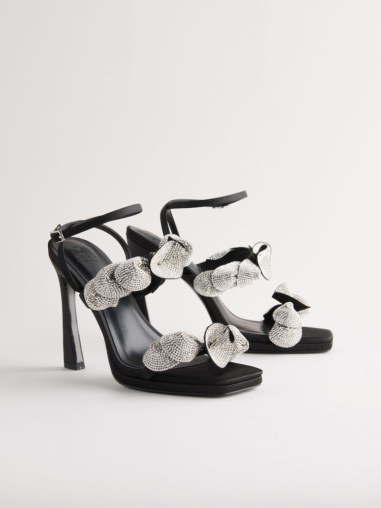 Black Forever Comfort® Jewel Petal Trim High Heel Sandals - Image 1 of 5